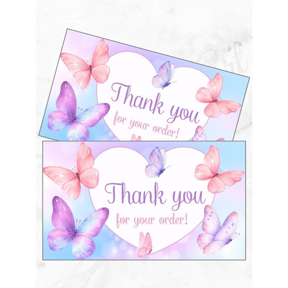 Purple Pink Butterfly Thank You Cards - Set of 60